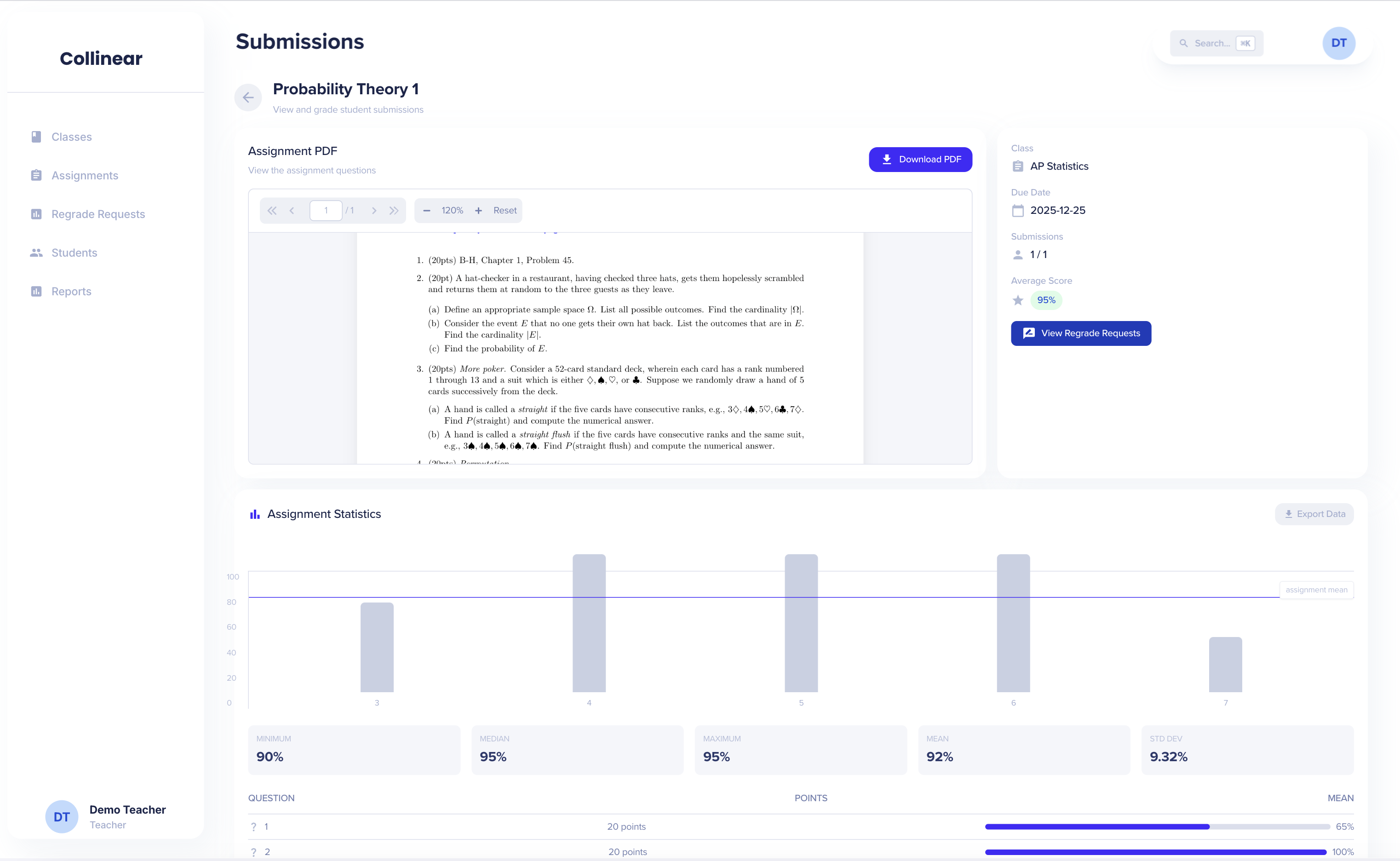 Collinear AI STEM grading platform interface